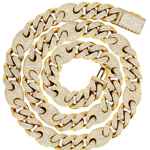 Men&#39;s Miami Puff Cuban Link Chain Necklace,18 mm Silver VVS1 Moissanite Cuban Chain,Icedout Chain,Bling Necklace,Diamond Choker,ICY Necklace
