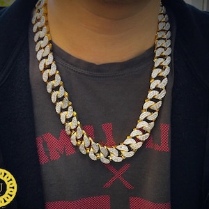 Ciężki solidny 925 srebrny męski łańcuszek VVS1 Moissanite z diamentami zdobionymi kubańskimi, łańcuszki Icedout Rapper, szerokość 22 mm, wysokiej jakości zapięcie pudełkowe