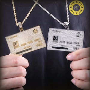PENDENTE HIP HOP, Ciondolo carta di credito Hip Hop con diamanti e pavé di moissanite, Ciondolo Hip Hop in argento sterling, Ciondolo Hip Hop da uomo, Git For Him
