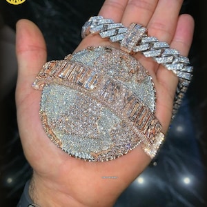 Custom Fully Iced Round Letter Pendant /VVS Moissanite Diamond Round Diamond / 3D ice Out /World is Yours Pendant 925 Sterling Silver 3 inch