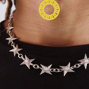 Ciężki solidny łańcuszek ze srebra próby 925 o szerokości 15 mm, w pełni wykończony lodem, prawdziwy moissanit, diamenty, łańcuszek unisex, ŁAŃCUCH SHURIKEN, ŁAŃCUCH hip-hopowy