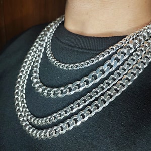 13-8mm Heavy Solid 925 Sterling Silver Men&#39;s Miami Cuban curb Chain Necklace Anti-Tarnish, wide 18&quot;-28&quot; Inch Hop with Fine quality Clasp
