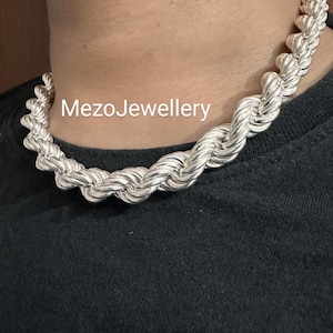 Men&#39;s 14 MM width Real Solid 925 Sterling Silver HEAVY SOLID Rope Chains 18&quot; - 30&quot;, Rope Chain, Rope necklace, Hip hope chain, Rappers chain