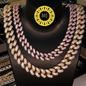 Ciężki solidny 925 srebrny męski łańcuszek VVS1 Moissanite z diamentami zdobiony kubańskimi, łańcuszki Icedout Rapper, szerokość 16 mm, wysokiej jakości zapięcie pudełkowe