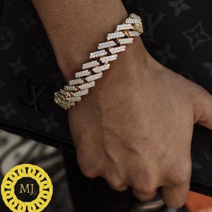 Bransoletka z 15 mm ogniwami kubańskimi Iced Out Chain, Hip Hop Bling, Unisex Bransoletka, Prezent dla Niego/Niej, Naturalna bransoletka z Moissanite Cuban, Srebro Sterling