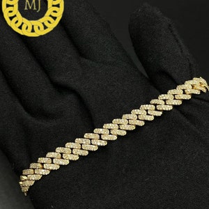 Bransoletka z 10 mm ogniwami kubańskimi Iced Out, Hip Hop Bling, Bransoletka unisex, Prezent dla niego/niej, Naturalna bransoletka z moissanitu, Srebro próby 925