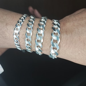 Cuban Bracelet ,Men&#39;s Women&#39;s Real Solid 925 Sterling Silver Miami Cuban Box Lock Bracelets 8mm - 13mm, 6&quot; to 9&quot;, Heavy Tight Link