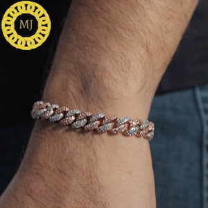 8,5 mm Całkowicie mrożona dwukolorowa bransoletka VVS Moissanite Diamond Miami Cuban Niestandardowa bransoletka Hip Hop Raper 10 mm Cuban Link dla mężczyzn i kobiet