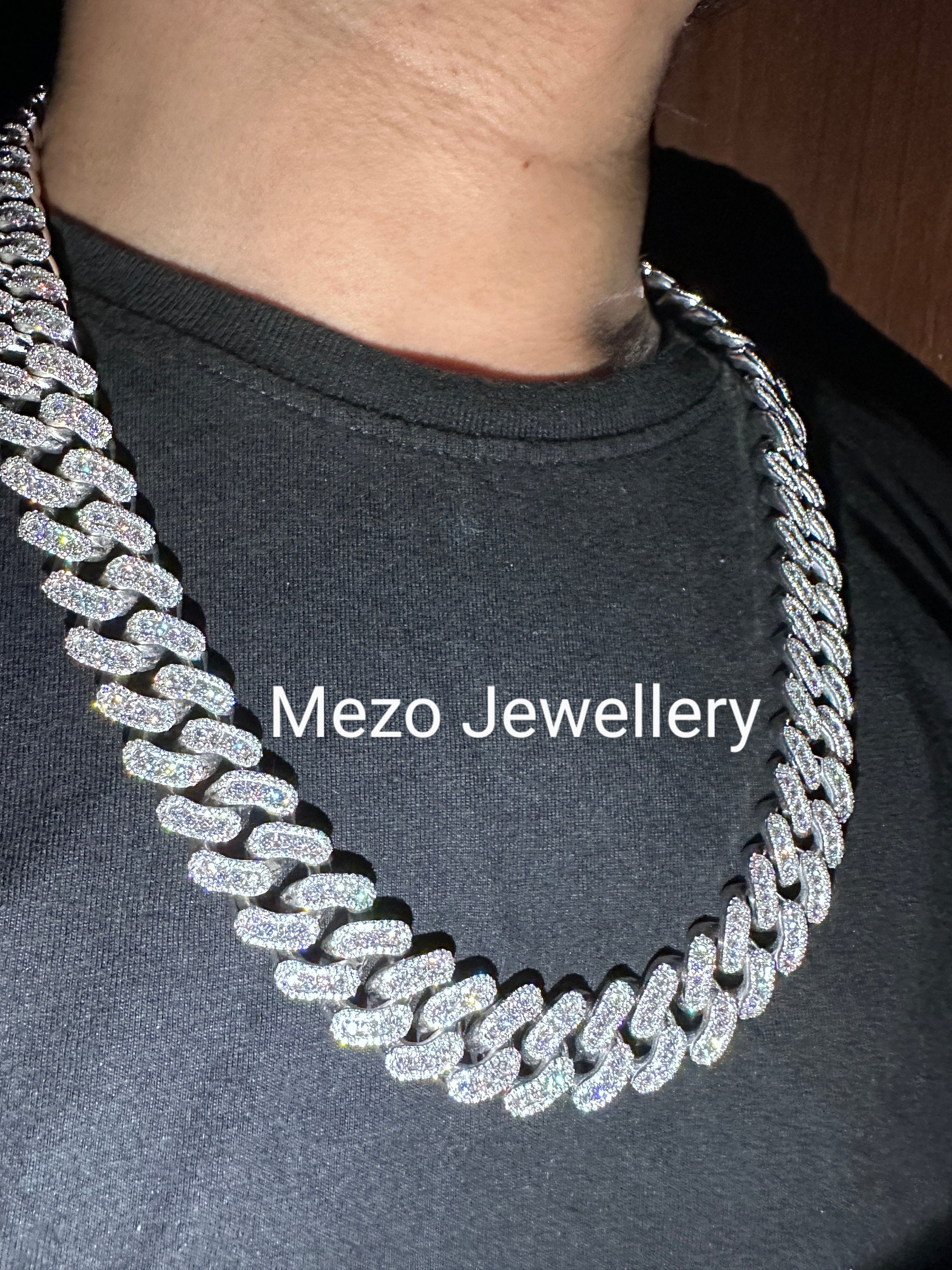 Sliver Chain Rapper Heavy Solid 925 Sterling Silver Men's VVS1 Moissanite Diamonds Studded ...