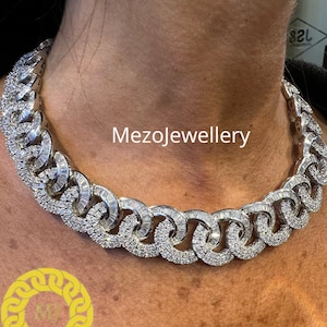 Ciężki solidny 925 srebrny męski damski łańcuszek VVS1 Moissanite zdobiony diamentami kubańskimi, łańcuszki Icedout Rapper, szerokość 22 mm, wysokiej jakości zapięcie pudełkowe