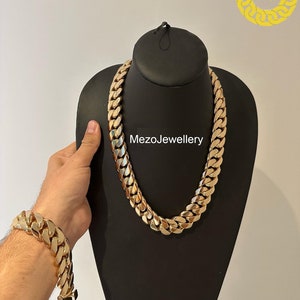 Cadena de eslabones cubanos de 22 mm para hombre, cadena de eslabones cubanos Miami de plata esterlina maciza 925 pesada, chapada en oro de 14 kt, de 18 a 28 pulgadas con cierre de caja de excelente calidad