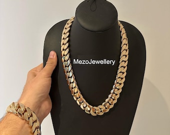 22mm Cuban link chain Men&#39;s Heavy Solid 925 Sterling Silver Miami Cuban Link Chain,14 kt Gold Plated,18&quot;-28&quot;Inch with Fine quality Box Clasp