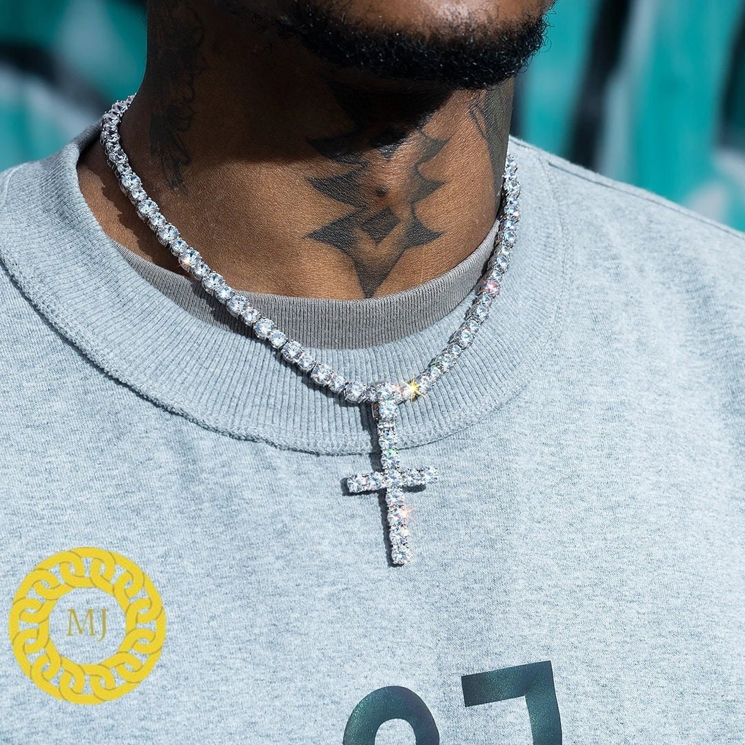 Men's Tennis Link Chain Necklace,cross Necklace,925 Silver Iced Out Cross Necklace,moissanite Diamond Cross Choker,icy Necklace,tennis Chain - Etsy Men's Tennis Link Chain Necklace,cross Necklace,925 Silver Iced Out Cross Necklace,moissanite Diamond Cross Choker,icy Necklace,tennis Chain - Etsy