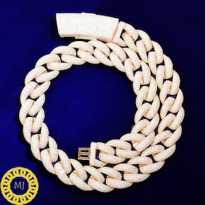 Ciężki solidny 925 srebrny męski łańcuszek VVS1 Moissanite wysadzany diamentami, łańcuszki Icedout Rapper, szerokość 20 mm, zapięcie typu box wysokiej jakości