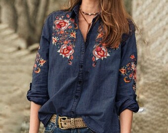 Embroidered blouse womens Clearance