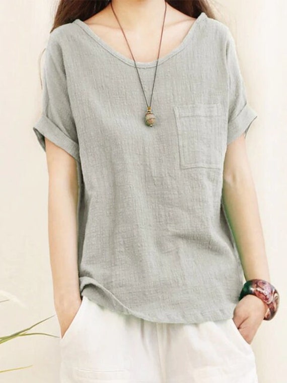 Classic Linen Vneck Blouse Women Summer and Spring Ladies Etsy