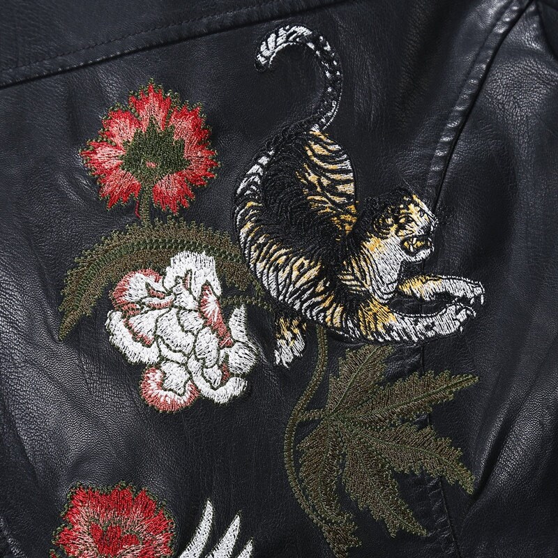 Vintage Faux Leather Jacket With Floral Hand Embroidery Black - Etsy