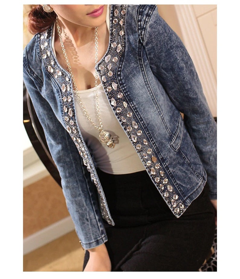 Women Embellished Handmade Light Blue Denim Embroidery Jacket - Etsy