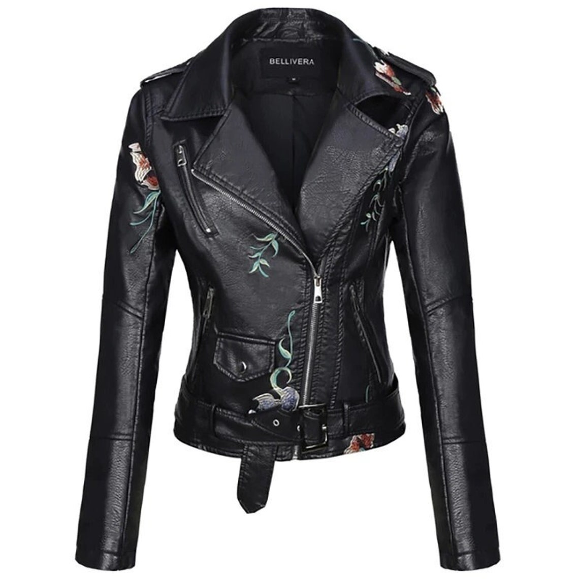 Vintage Faux Leather Jacket With Floral Hand Embroidery Black - Etsy