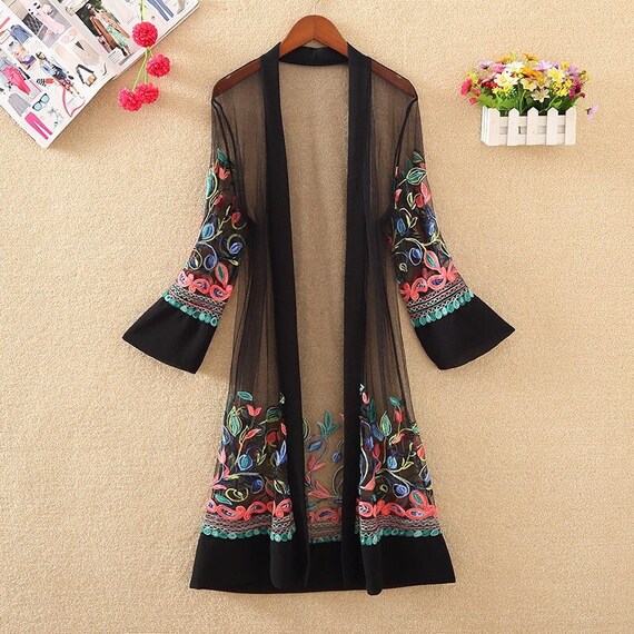 Embroidered Floral Women Long Jacket 