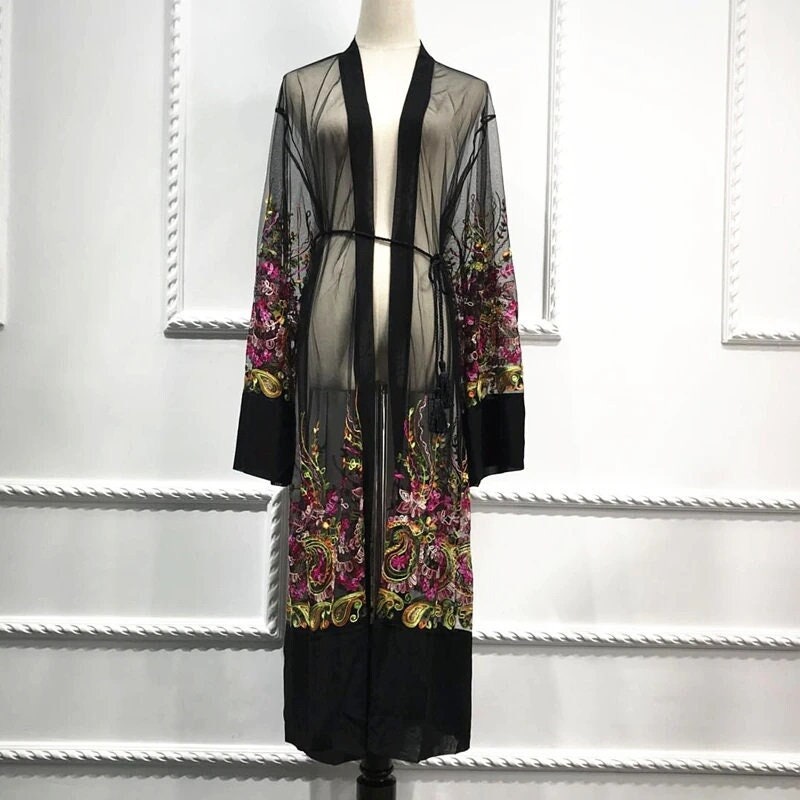 Kimono Floral Embroidery Kimono Wrap 