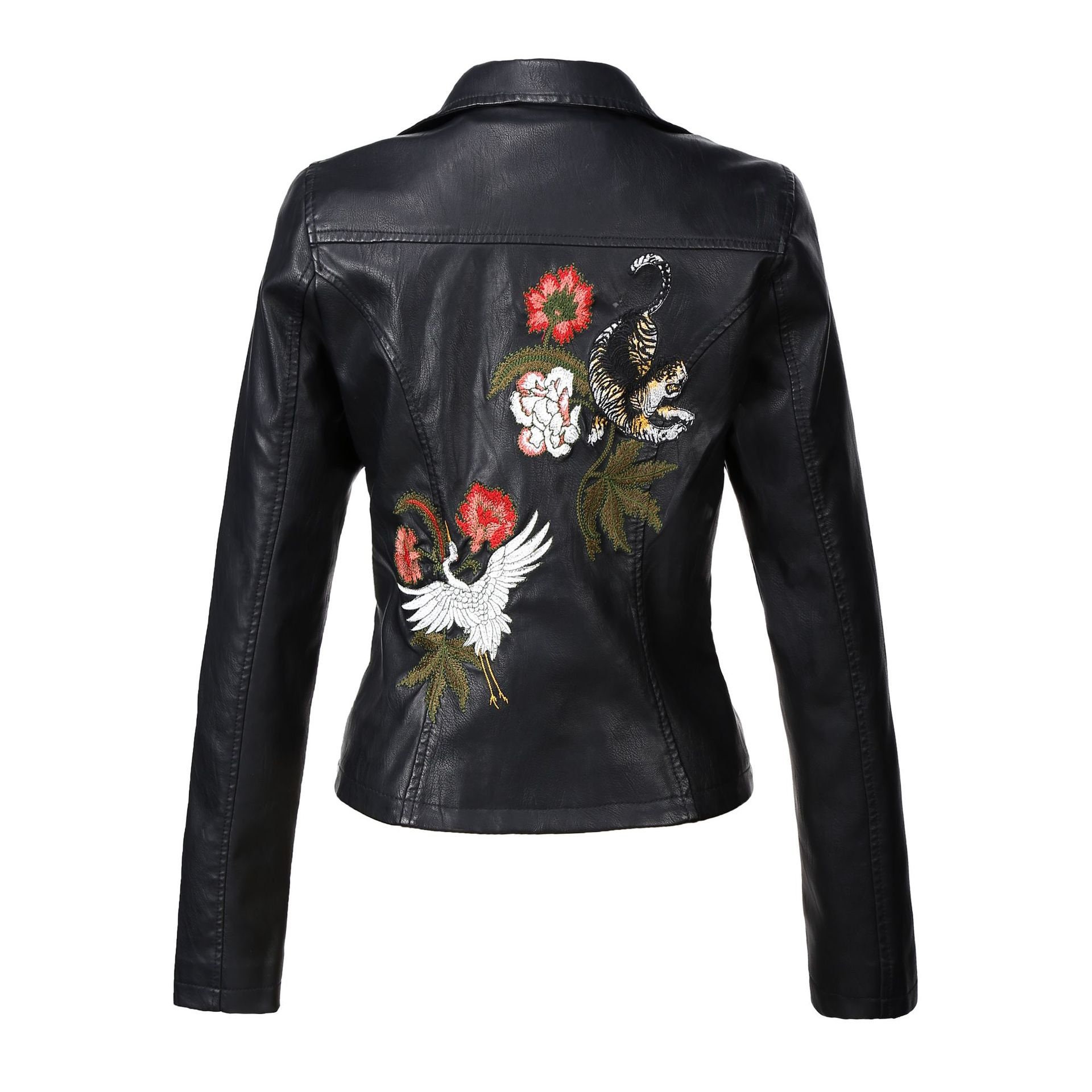 Vintage Faux Leather Jacket With Floral Hand Embroidery Black - Etsy