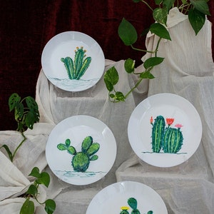 Decorative wall plates w/ cactus painting, variegated cactus, spring artwork, 3rd anniversary gift, cactus artwork, cactus party decor