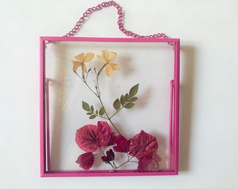 Pressed flower frame art - pressed flower art - tiny dried flowers in frames - 2nd anniversary gift - variegated plants in frame