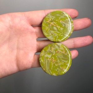 Green and Gold Large Circle Polymer Clay Earrings