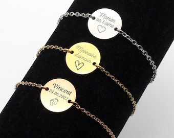 Personalisiertes Armband mit graviertem Vornamen, runder Charm für Frau, Geschenkidee, Schmuck, Armband Mama, Patin, Paar, Baby, Geburt, Oma, Muttertag