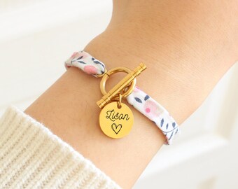 Bracelet Cordon Tissu Liberty Personnalisé prénom Idée cadeau bijou Femme bracelet Marraine Naissance Fête des Mères Maman Mamie Maîtresse