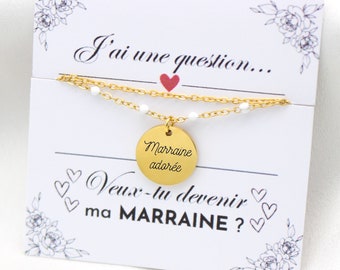 Bracelet Marraine Personnalisé chaîne coloré prénom, cadeau marraine bijou femme gravé bracelet Marraine demande annonce Naissance Filleul