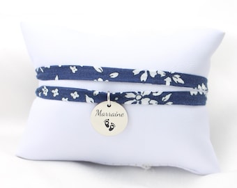 Personalized Liberty Bracelet First Name Fabric Cord Women&#39;s Peas Scent, Mother&#39;s Day Gift Idea Jewel Bracelet Birth Godmother Mistress