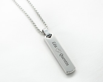 Personalized men&#39;s necklace engraved rectangle pendant Men&#39;s necklace jewelry birth Dad Godfather initial gift first name couple Valentine&#39;s Day