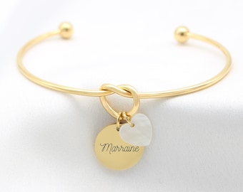 Bracelet Jonc Nœud Personnalisé prénom, Idée cadeau marraine, bijou femme gravé bracelet Marraine demande annonce Naissance Maman Filleul