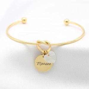 Bracelet Jonc Nœud Personnalisé prénom, Idée cadeau marraine, bijou femme gravé bracelet Marraine demande annonce Naissance Maman Filleul image 1