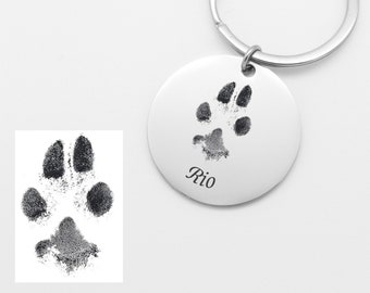 Personalized Pet Paw Print Keychain, Pet Memorial Gift Keychain Dog Cat Animals