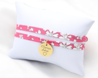 Bracelet Liberty Personnalisé prénom Tissu Cordon femme Pois Senteur, Idée cadeau bijou bracelet Naissance Marraine Maîtresse Fête Des Mères