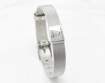 Bracciale personalizzato inciso nascita bimbo acciaio inox donna uomo idea regalo misto famiglia compleanno battesimo bambino papà mamma