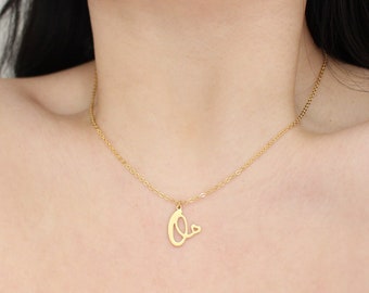 Collier personnalisé lettre initiale alphabet cœur prénom ami couple, idée cadeau d’anniversaire bijou femme marraine maman acier inoxydable