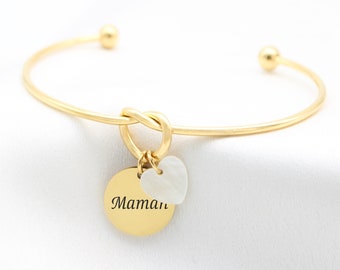 Bracelet Personnalisé Idée cadeau Fête des Mères cadeau Maman Bracelet Jonc Nœud prénom, bijou femme gravé bracelet Marraine Naissance Mamie