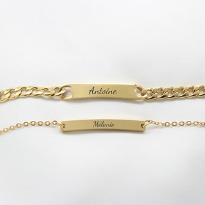 Gepersonaliseerde armband gegraveerd duo man vrouw gemengd koppel, herenarmband graveren, Valentijnsdag verjaardagscadeau idee Vaderdag
