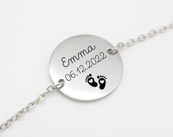 Pulsera personalizada con nombre para mujer, idea de regalo de joyería del Día de San Valentín pulsera grabada Mamá Nacimiento Abuela Madrina Dama de honor