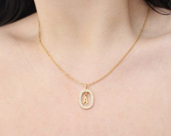 Personalized initial letter first name necklace stainless steel zirconium, diamond alphabet first name necklace, women's jewelry birthday gift