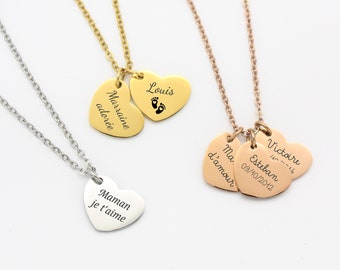 Personalized engraved heart necklace for women, personalized necklace, Gift Idea Birth Jewelry Mom Grandma Godmother Bridesmaid Jewelry