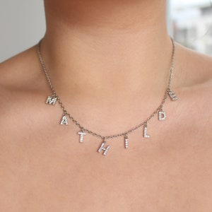 Collar de letras iniciales pedrería oro circonio nombre alfabeto collar, collar personalizado, regalo de cumpleaños, joyería de mujer, regalo de Navidad