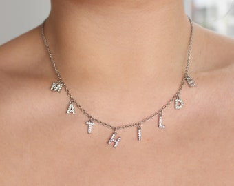 Gold-tone rhinestone initial letter necklace, personalized alphabet name necklace, birthday gift, women's jewelry, Christmas gift