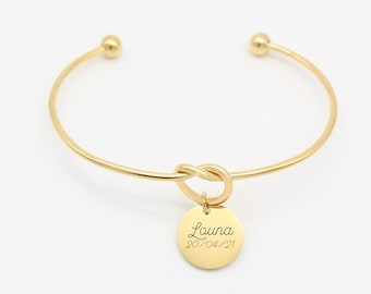 Pulsera de brazalete de nudo grabado, joyería personalizada única, joyería de nacimiento de bebé, idea de regalo de joyería de abuela madrina joyería de dama de honor mamá