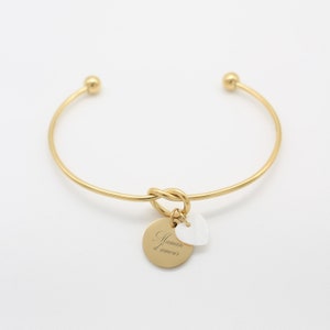 Bracelet personnalisé Jonc Nœud prénom Nacre cœur étoile, Idée cadeau Marraine bijou bracelet Maman Naissance Mamie Demoiselle d'Honneur image 1