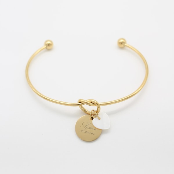 Pulsera de brazalete personalizada Nombre Estrella de corazón de nácar, Idea de regalo Pulsera de joya de madrina Mamá Nacimiento Abuela Dama de honor